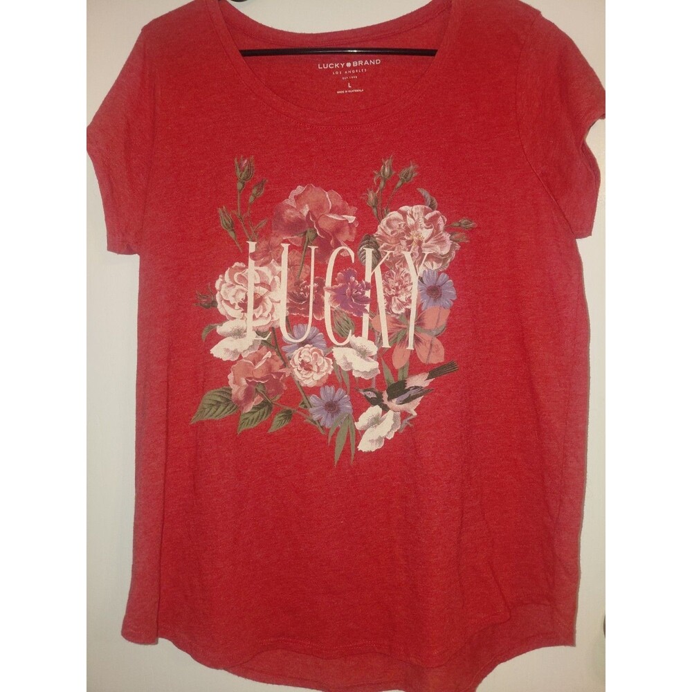 Lucky Brand Women's "Lucky" Floral Graphic Tee Large